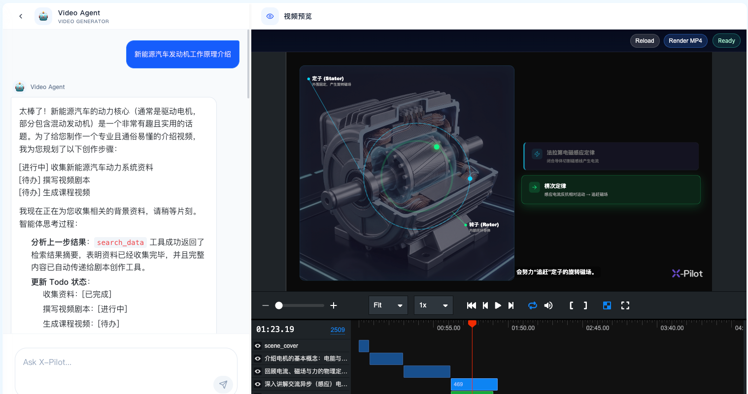 X-Pilot Video Agent 课程视频生成界面