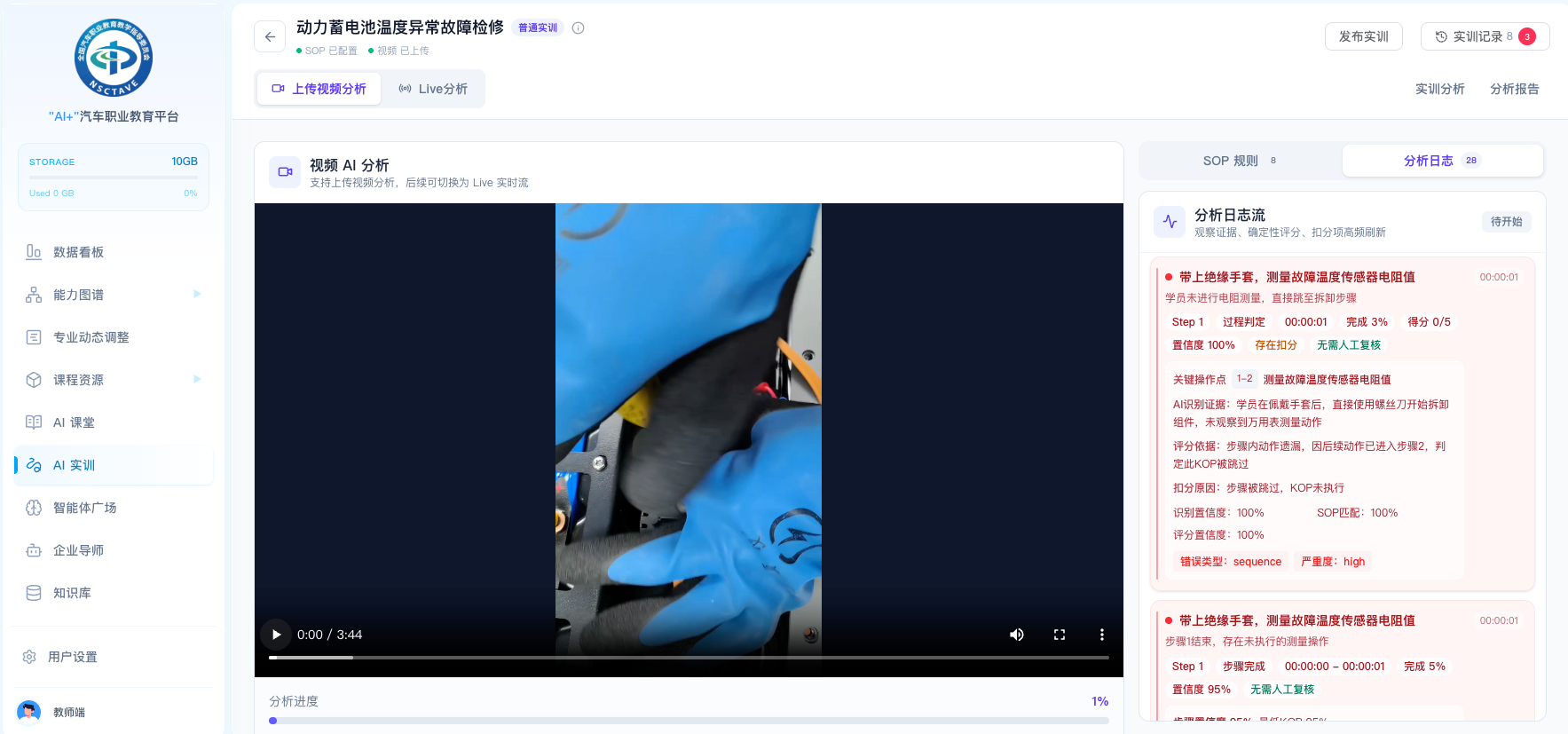 实训视频 SOP 分析与评价界面