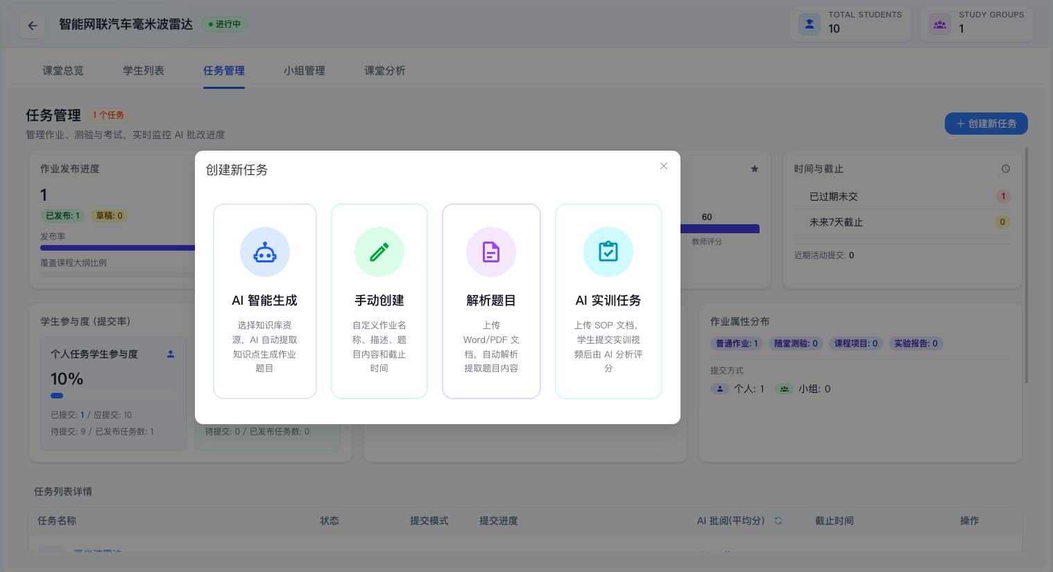 教学课堂评价任务管理与批阅界面